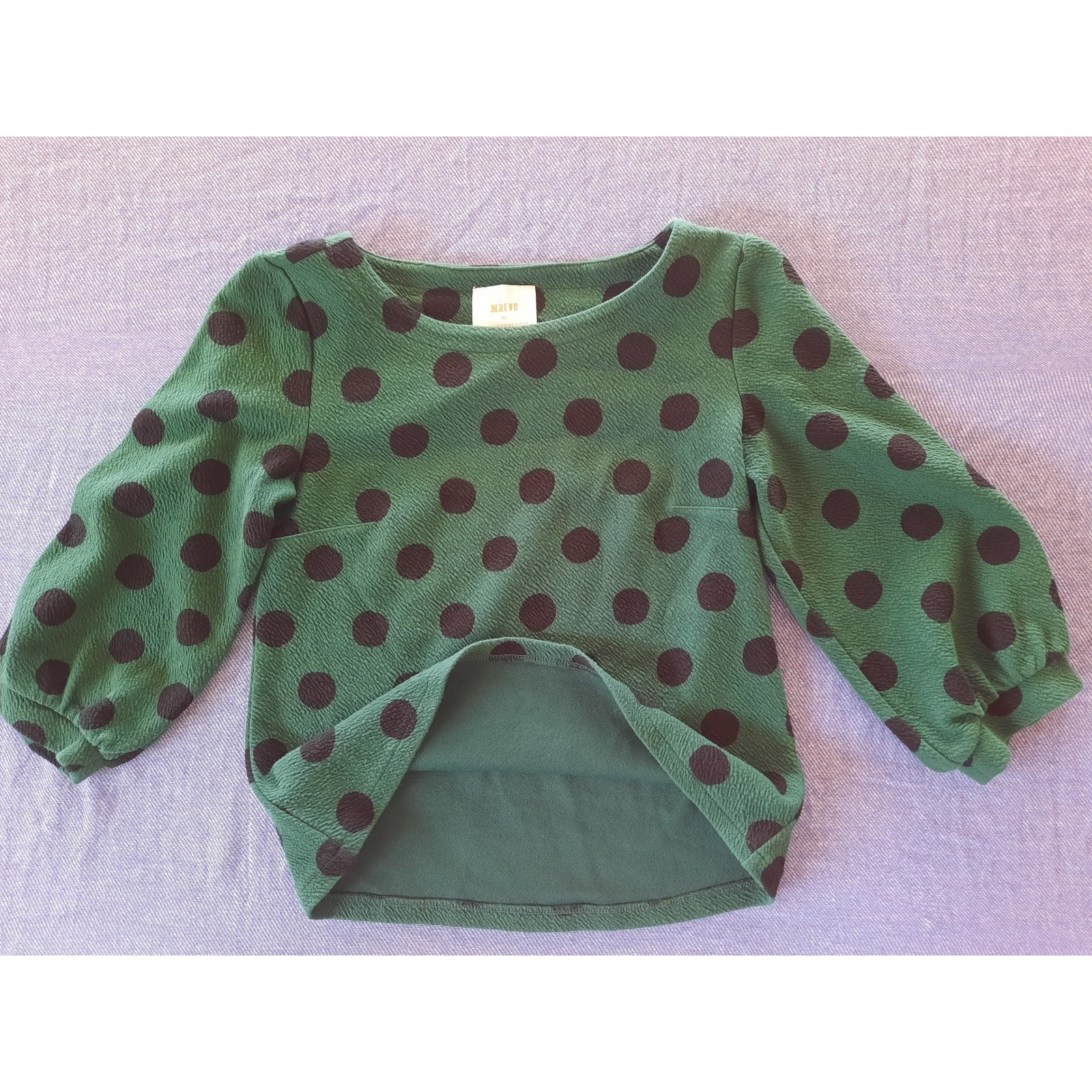 Maeve Anthropologie Green Polka Dot Textured Puff Sleeve Top XS Round Collar