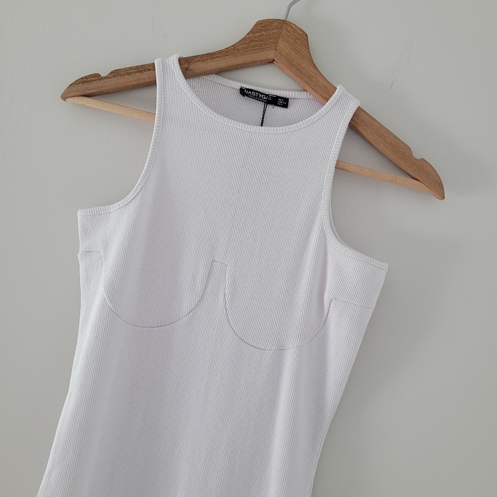 Nasty Gal high Ribbed Racer white Midi Dress size 2 Sleeveless