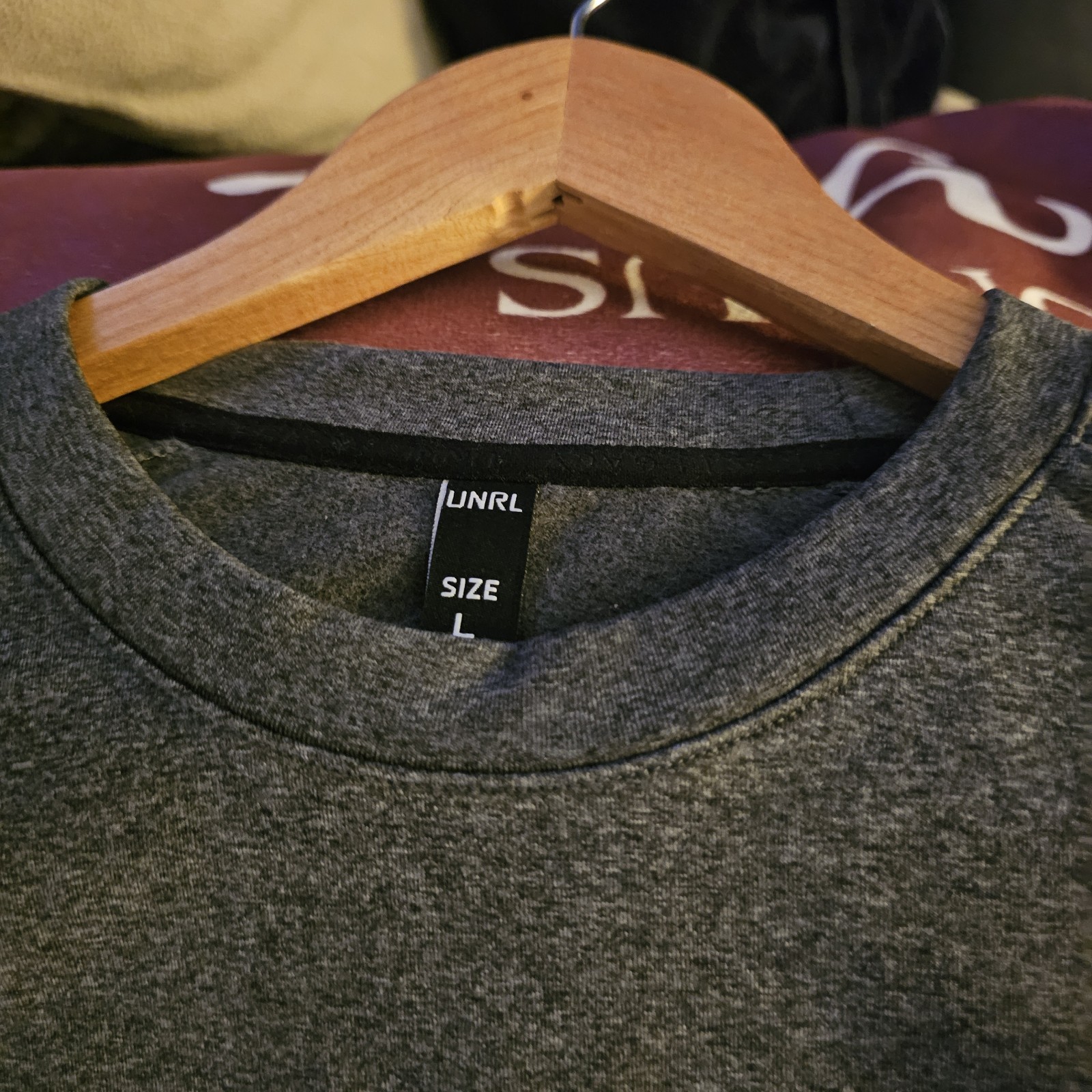 UNRL Men’s Charcoal Gray Crossover Crew Neck Sweatshirt Long Sleeve Size L