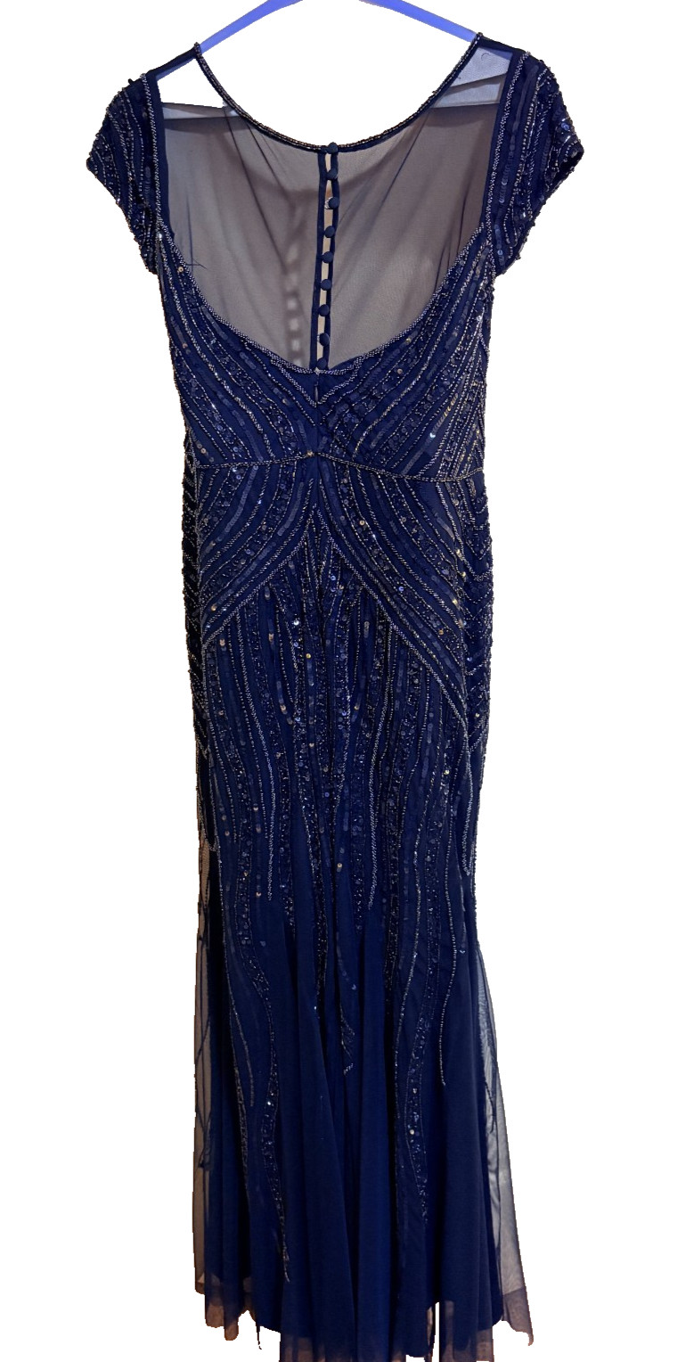 Adrianna Papell Beaded Navy Gown Sz 14 Mother of Bride Elegant Wedding Dress