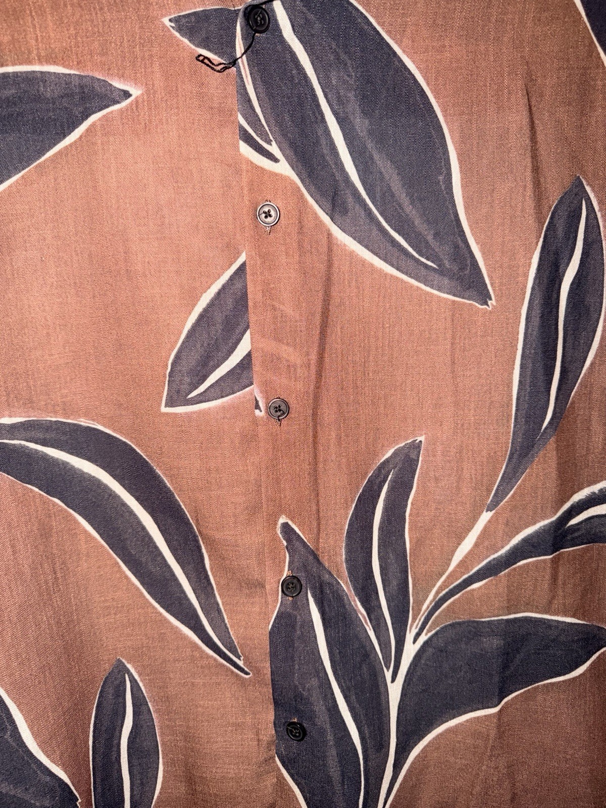 ZARA Men’s S Brown/Black/White Tropical Floral Woven Short Sleeve Button-Up