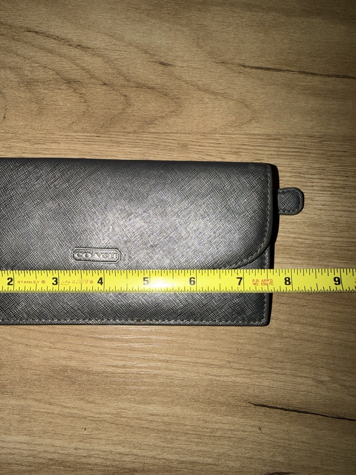 Coach Dark Gray Crossgrain Leather Continental Wallet Checkbook Snap Clutch READ