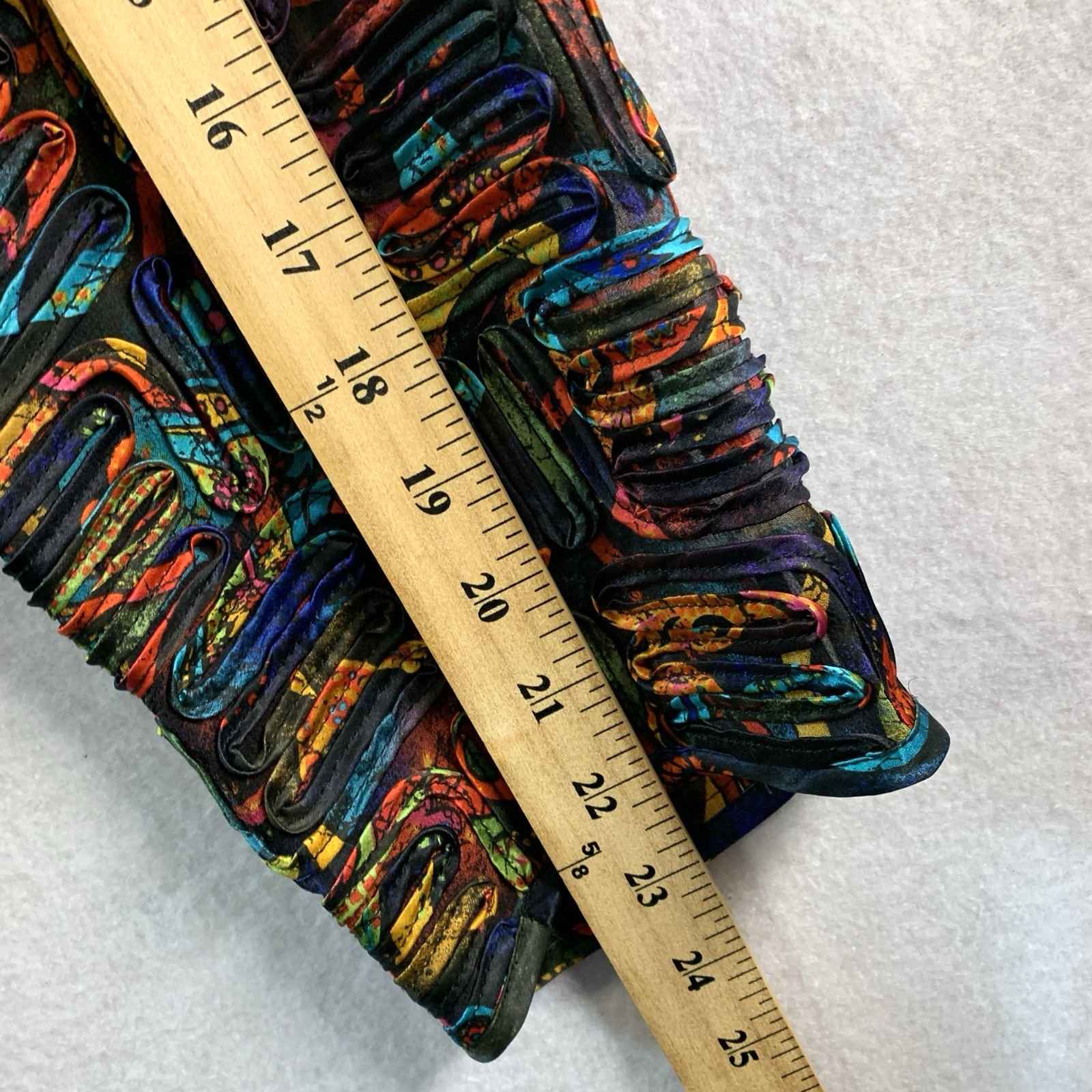 Womens Semi Sheer 100% Silk Top Layer Sz L Colorful Artsian Boho Statement Event