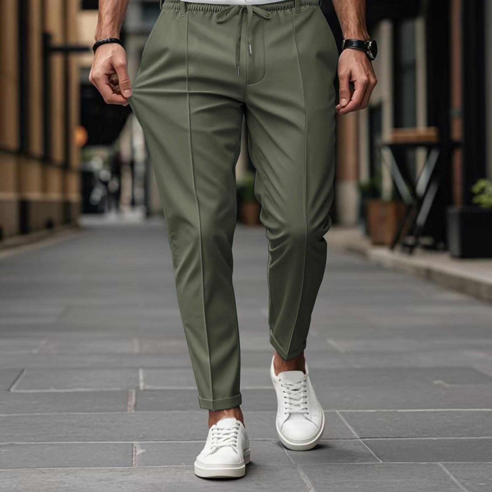 Spring Autumn Solid Minimalist Slim Fit Casual Pants