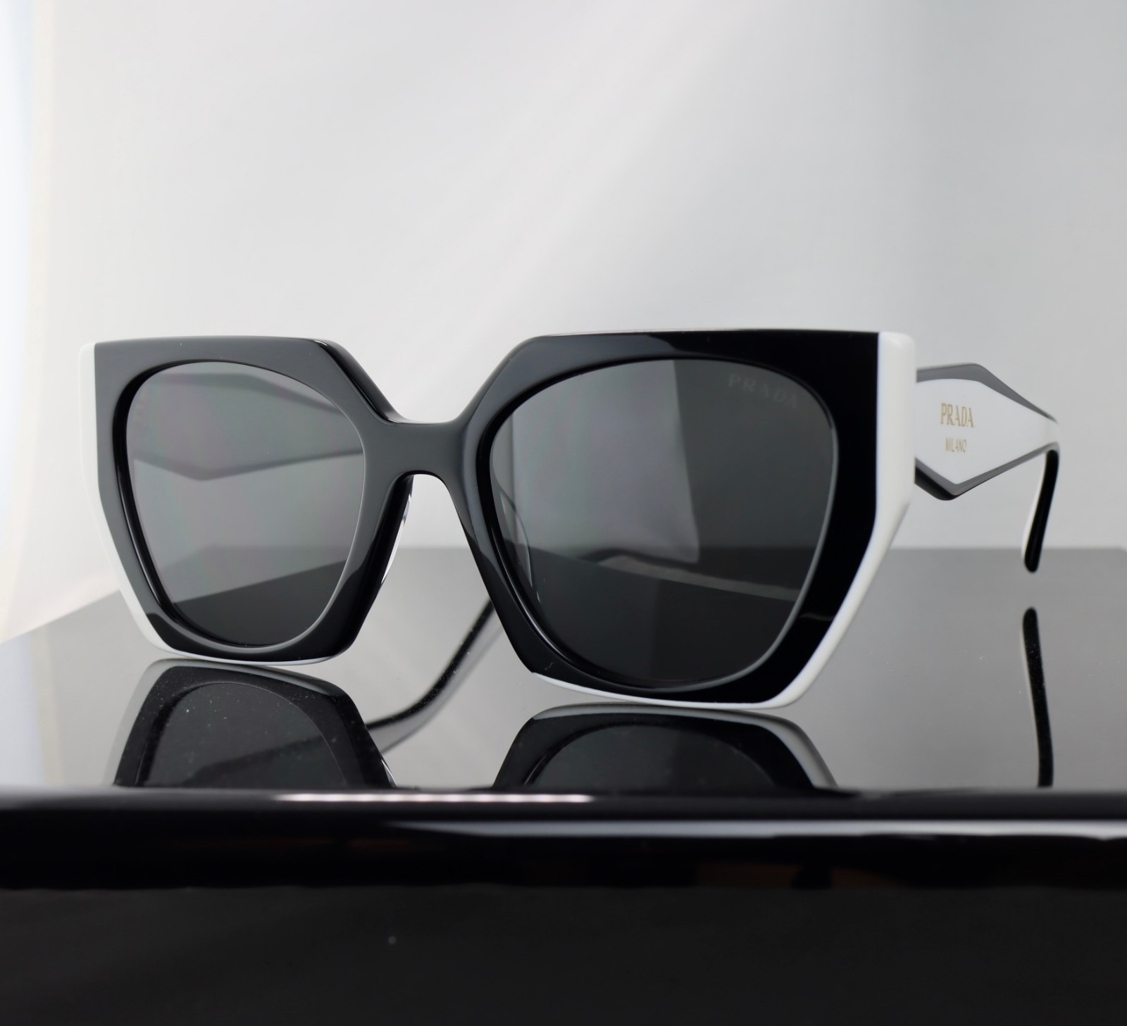 Prada PR15WS Black and White/ Gray Lens Square Sunglasses 100% UV
