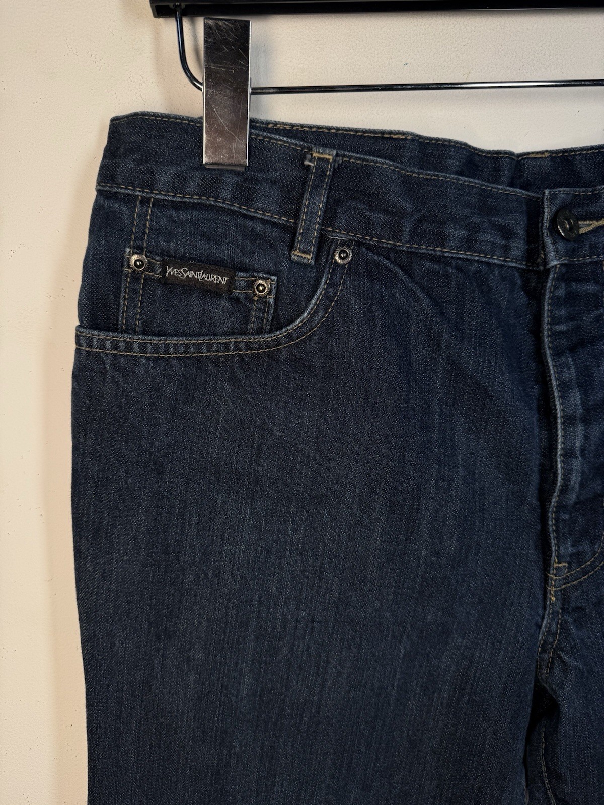 34×30 YSL Jeans Pants Big Logo Indigo Selvedge Yves Saint Laurent Y2K