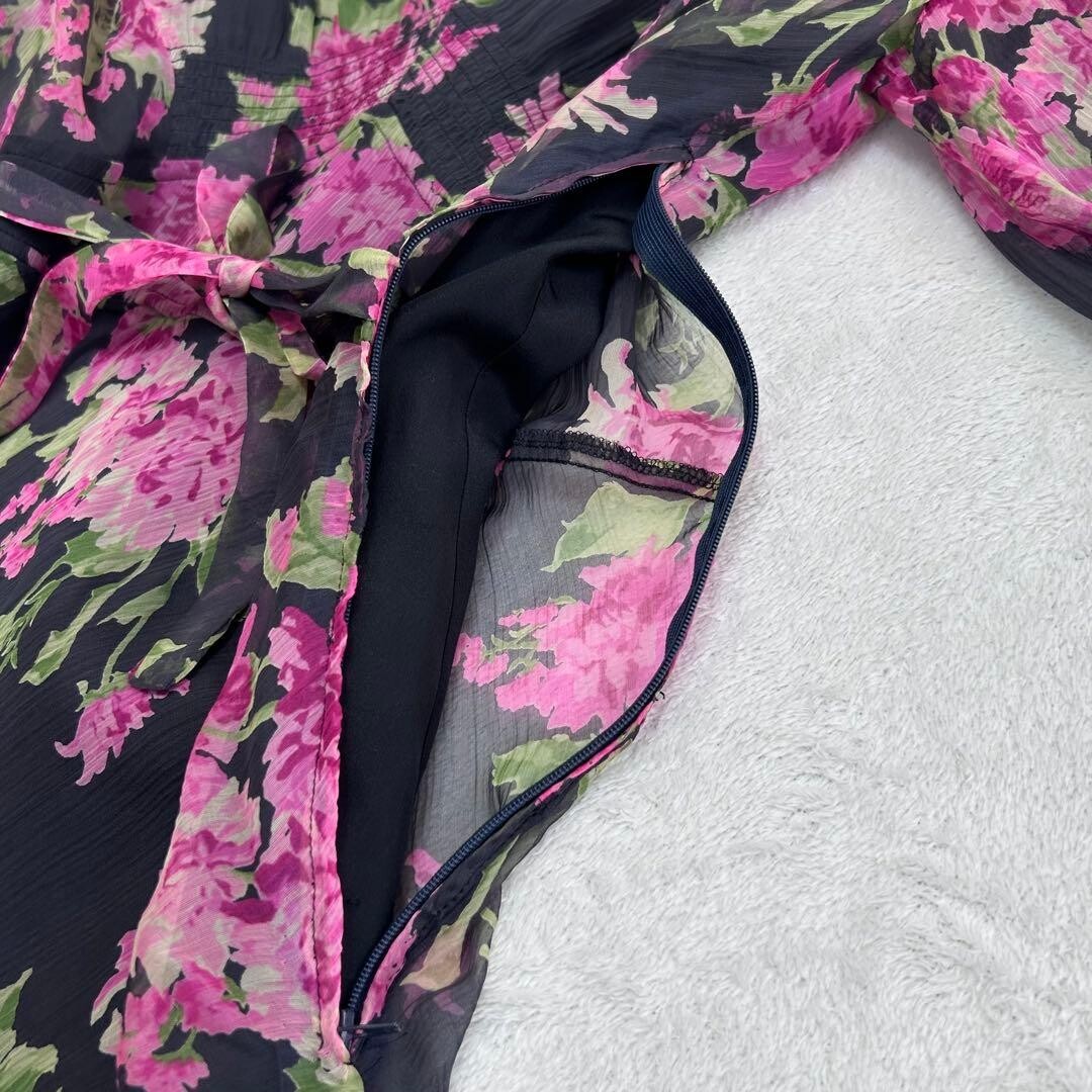 Max Mara Silk Floral Maxi Dress Ribbon Tie Black Pink Slip Auth