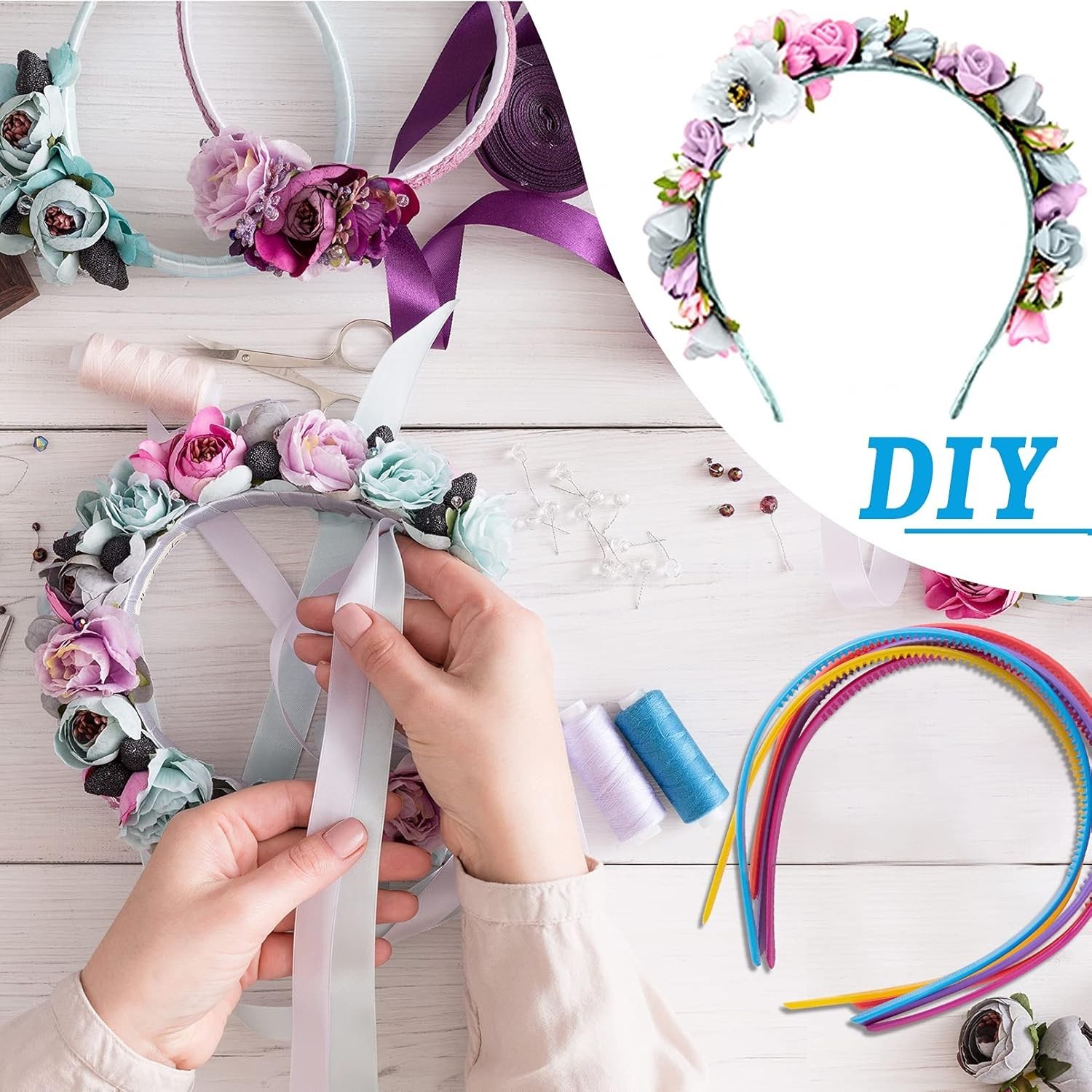 30 Pcs Thin Plastic Headbands with Teeth Colorful 0.8cm Plain Hair Bands