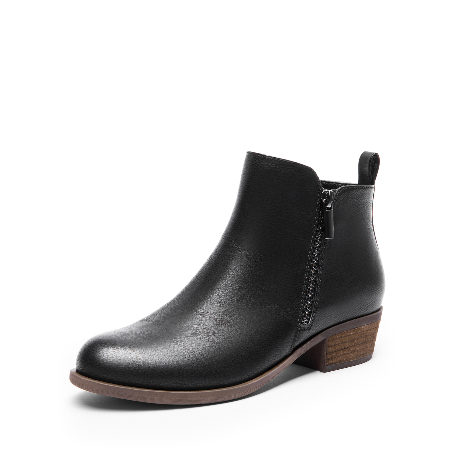 Women Low Chunky Heel Almond Toe Side Zipper Casual Ankle Booties Shoes