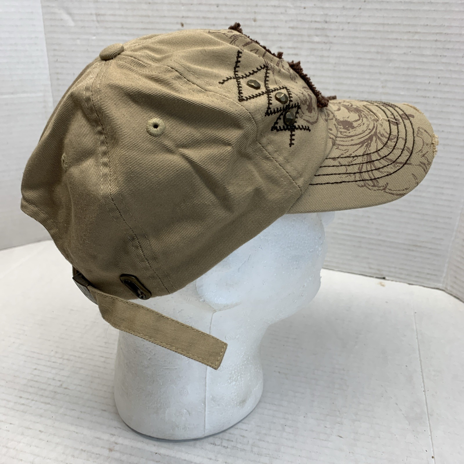 Kbethos Beige Hat Cap Embroidered Bling Cross Strapback
