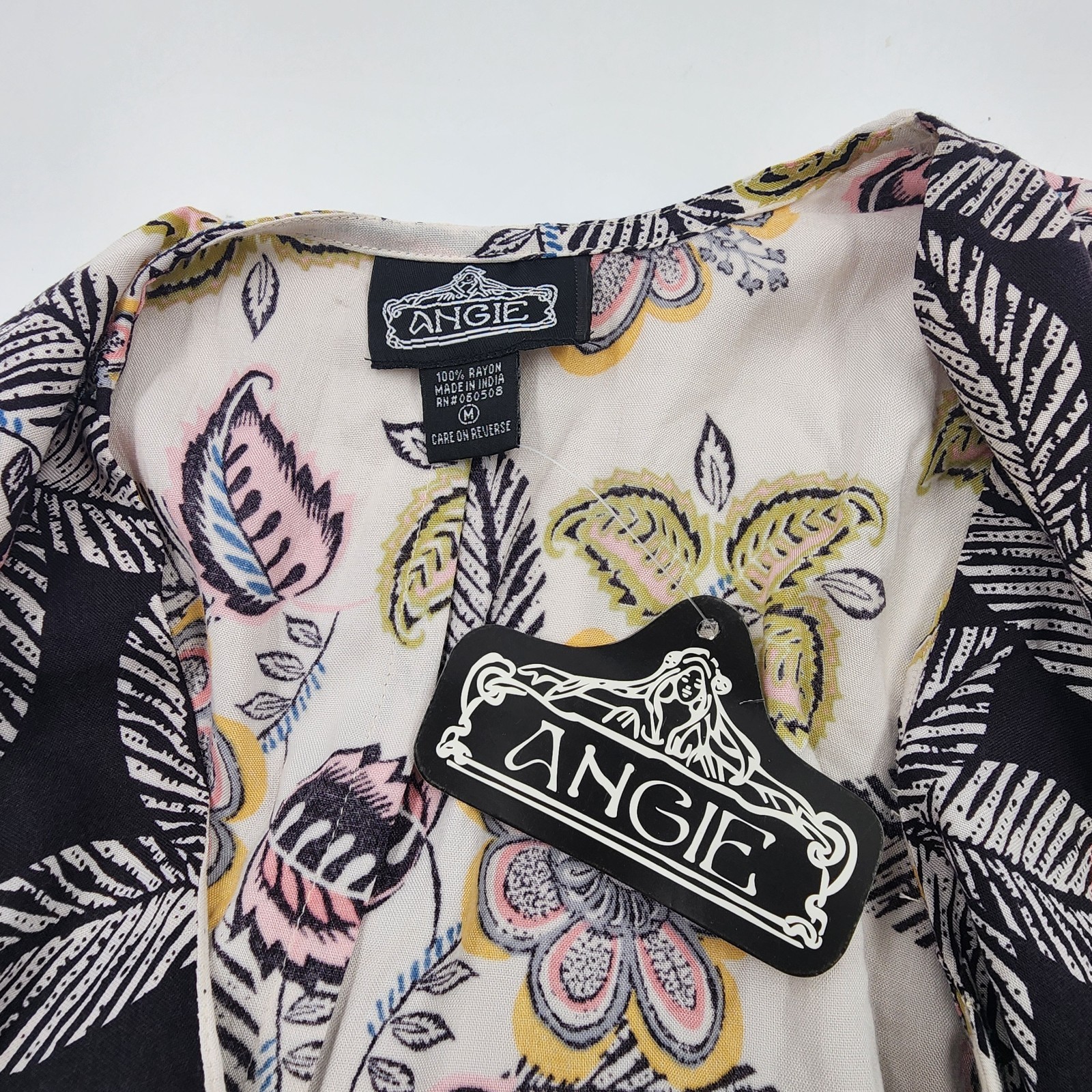 Angie Medium Boho Floral Paisley Tie Front Crop Top Smocked Waist Blouse New