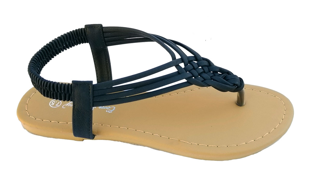 Womens Fashion Cute Braided Gladiator Thong Flat Black sandals 528