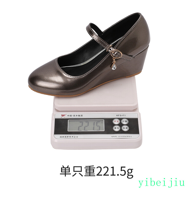 Women’s Mid Wedge Heels Mary Jane Shiny Leather Dress Wedding Shoes Rhinestone