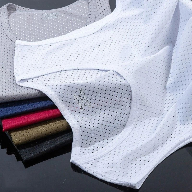 Men’s Ice Silk Mesh Tank Tops Gym Stringer Transparent Bodybuilding