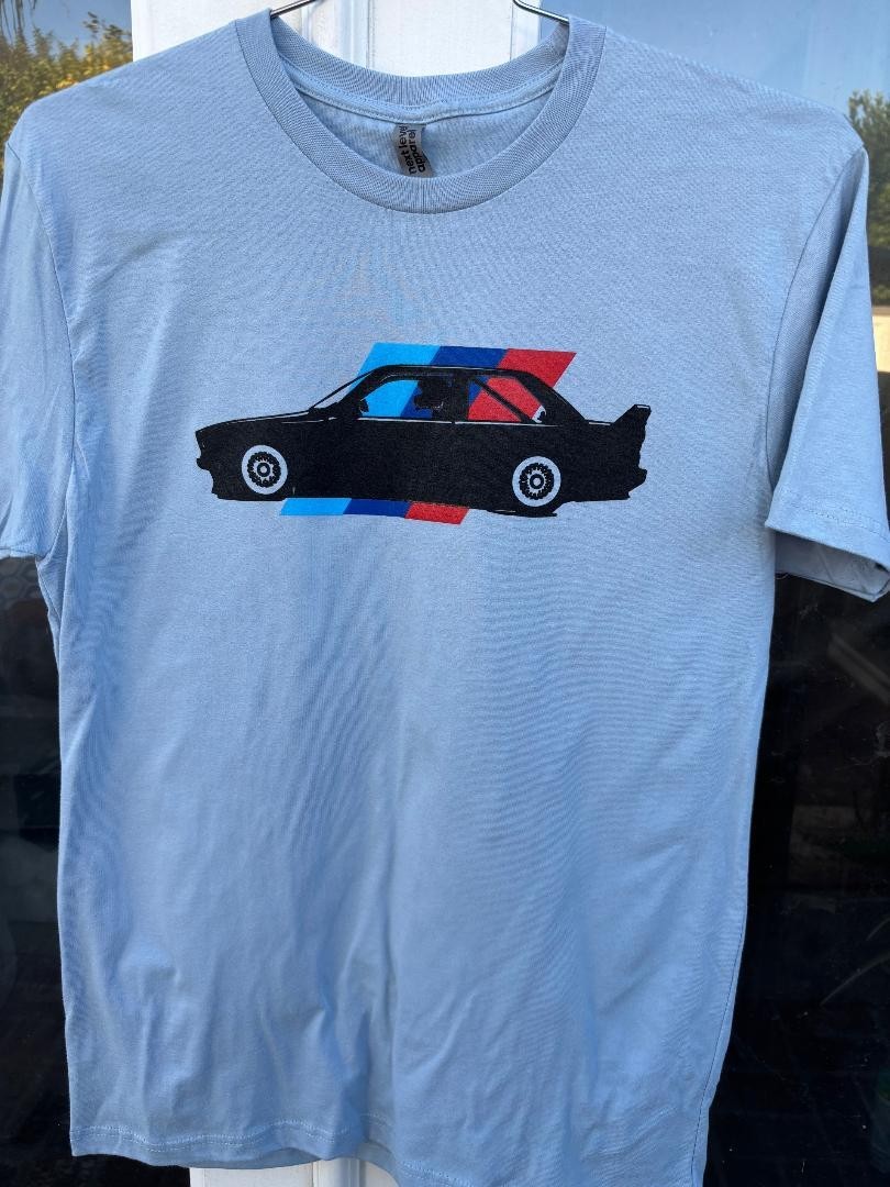 BMW E30 T SHIRT LIGHT BLUE RACING M RACE CHAMPION NURBURGRING DTM