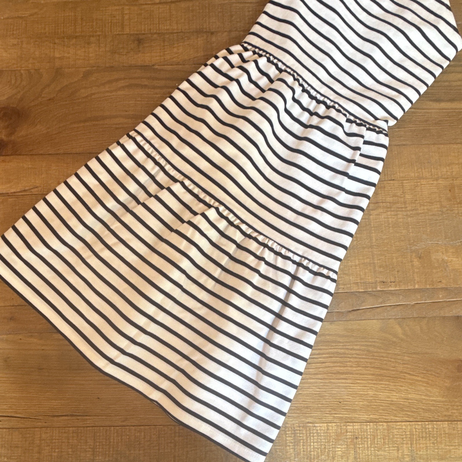 Eliza J XL White/Black Striped Knit Cotton V-Neck 3/4 A-Line Stretch Dress