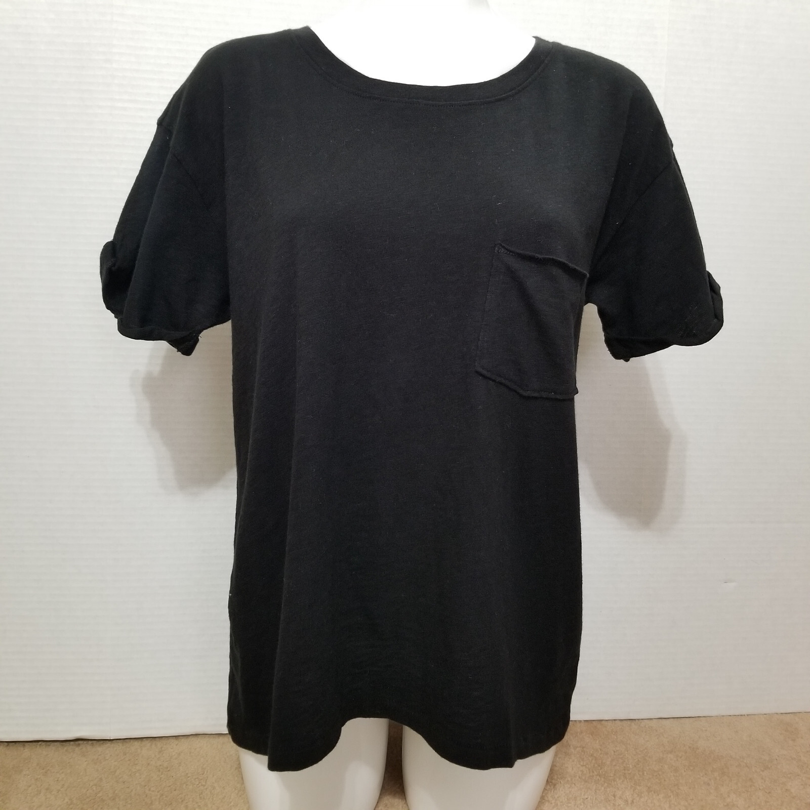 J.Crew top Medium NWT Factory Cropped Rolled Sleeve Tee slub knit patch pocket