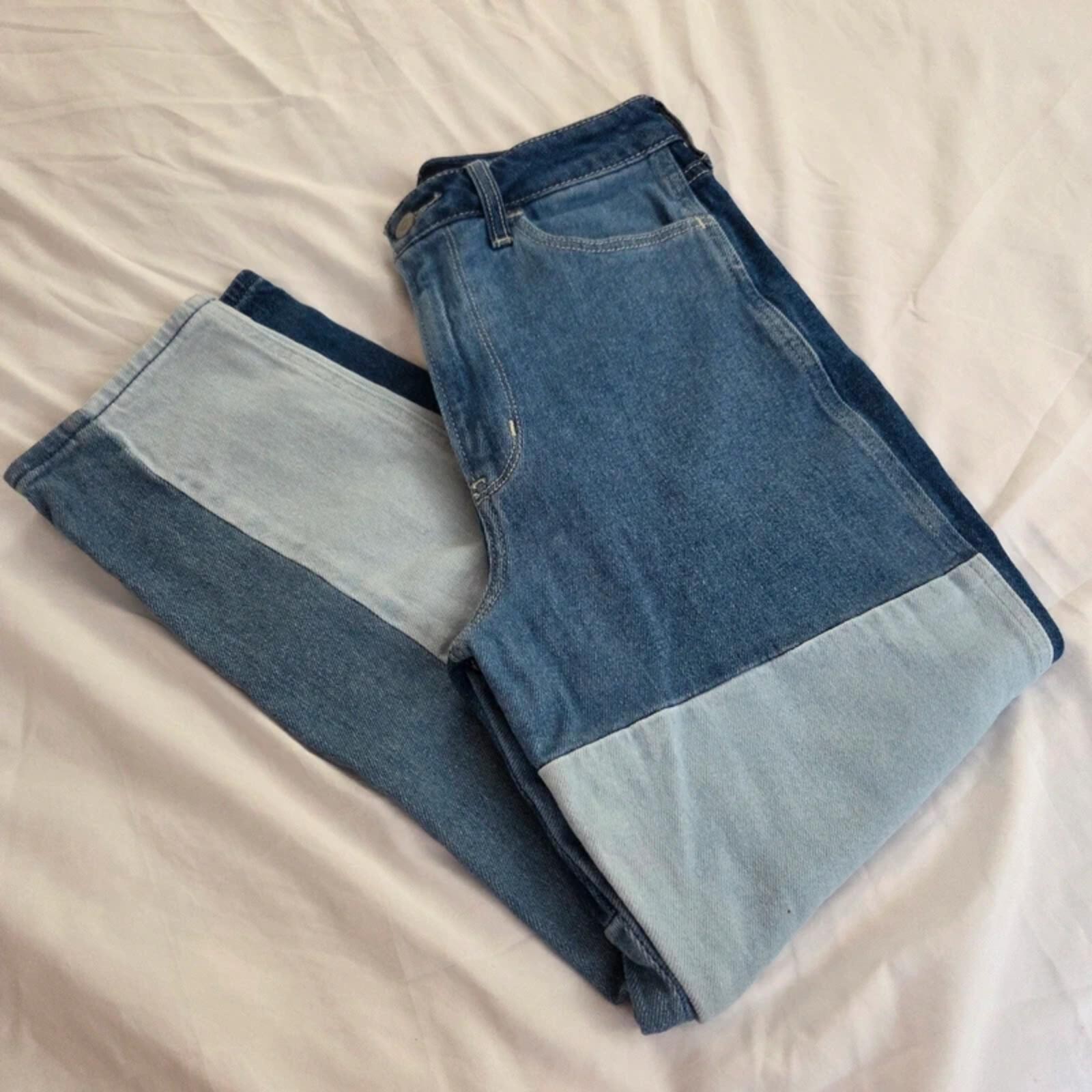 Hollister Patchwork Mom Jeans W26 L25 High Rise Color Block Denim