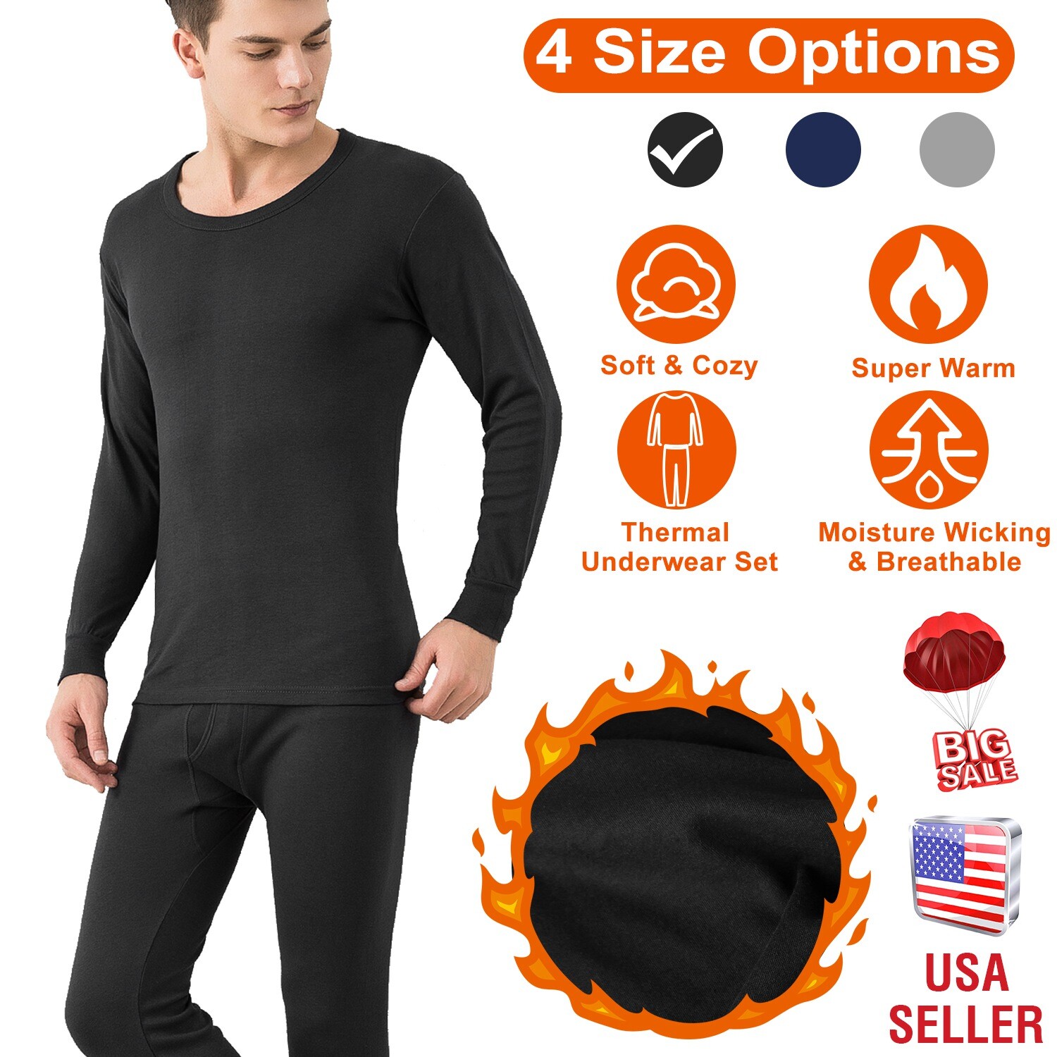 Men Thermal Underwear Set Cotton Long Johns Pants Sleeve Top Bottom Sports Suits