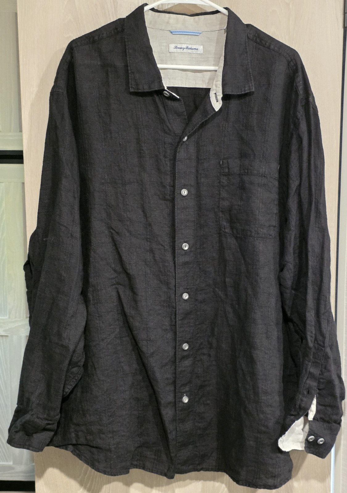 TOMMY BAHAMA Button Front Shirt Men’s 2XLB Black 100% Linen Long Sleeve