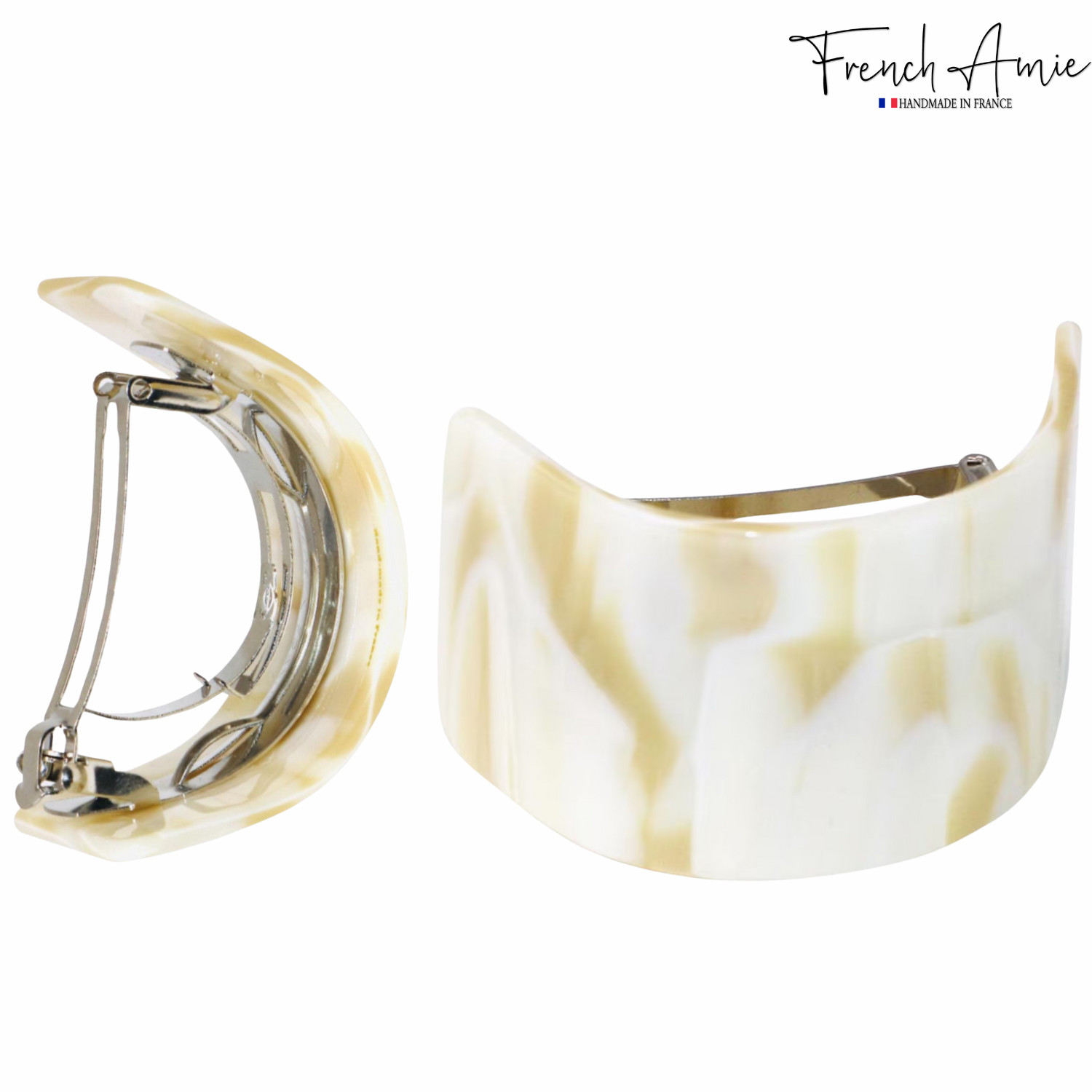 French Amie Half Circle 2 1/4″ Medium Ivory Curved Handmade Cellulose Hair Clip