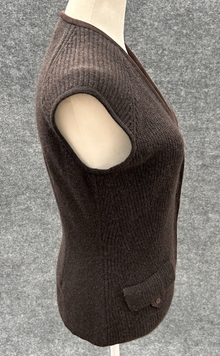 LORO PIANA Italy 100% Cashmere & Suede Goatskin Dark Brown Sweater Vest 40 Small