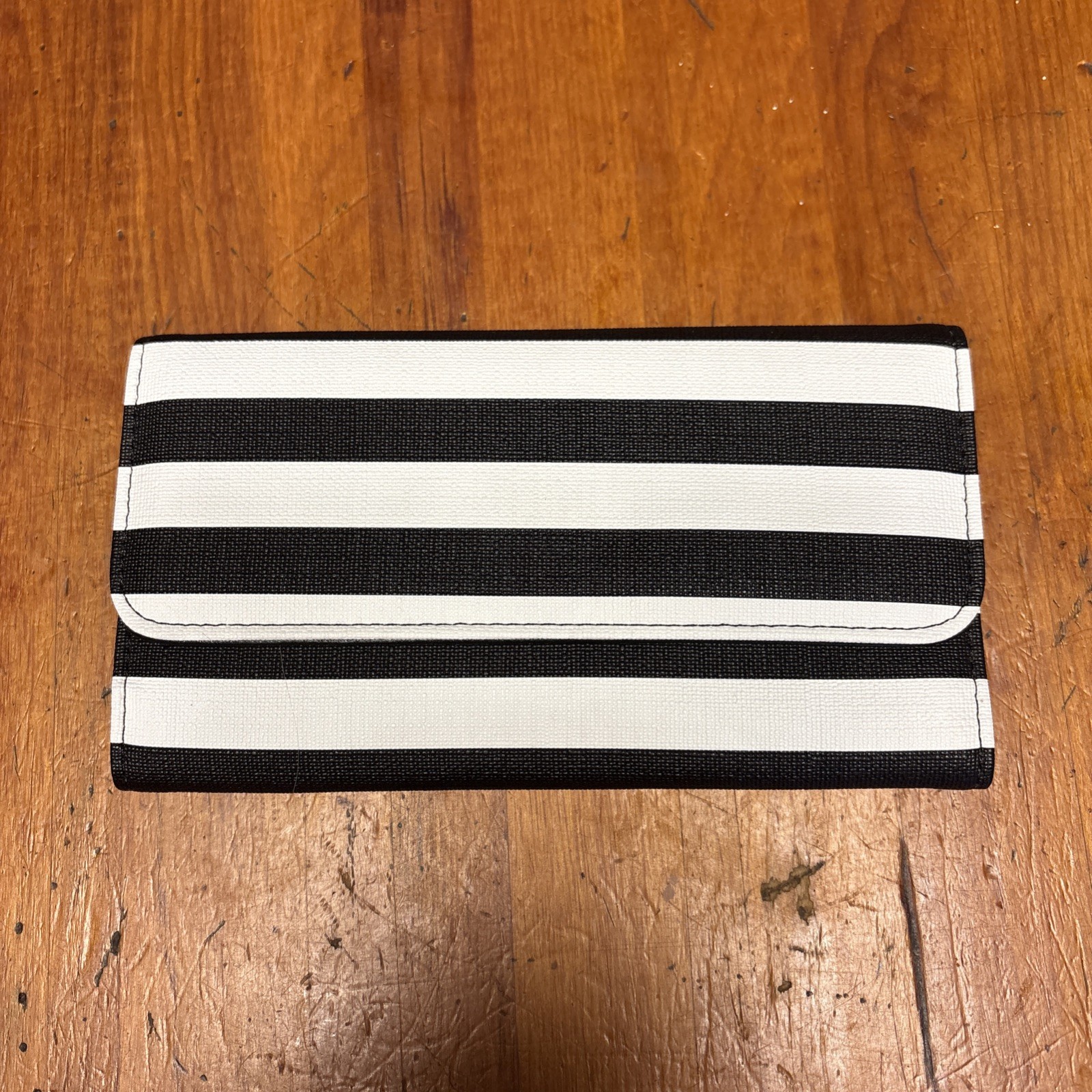 Kut From the Kloth Striped Slim Wallet 8 Card Slots Black White Vegan Leather