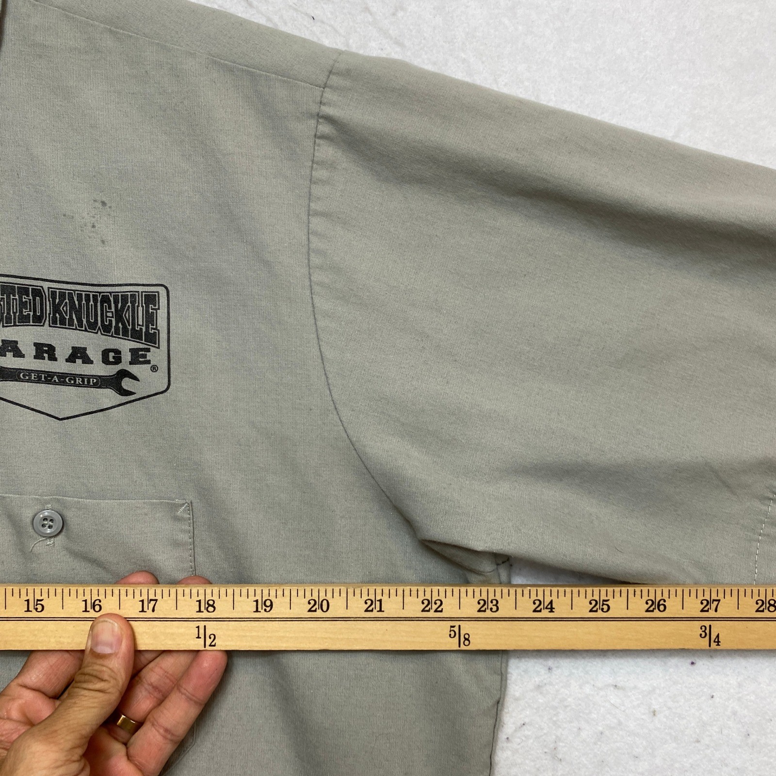 Red Kap Work Shirt Mens Large Gray Short Sleeve Busted Knuckle Garage SP24LA5