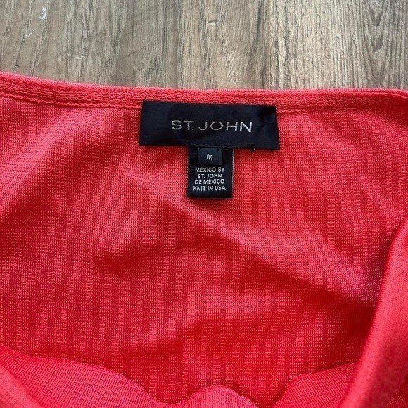 St John Cap sleeve cowl neck wool blend bright coral M luxury old money coastal