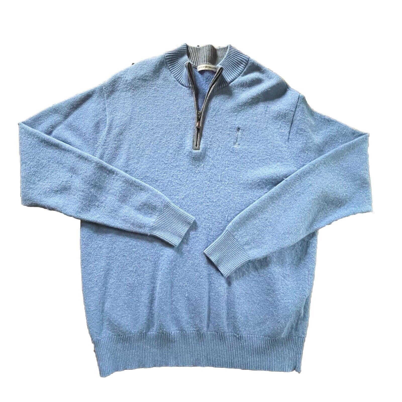 Peter Millar Crown Carmel CC 1/4 Zip Pullover Flannel Wool Blend Blue Large Men