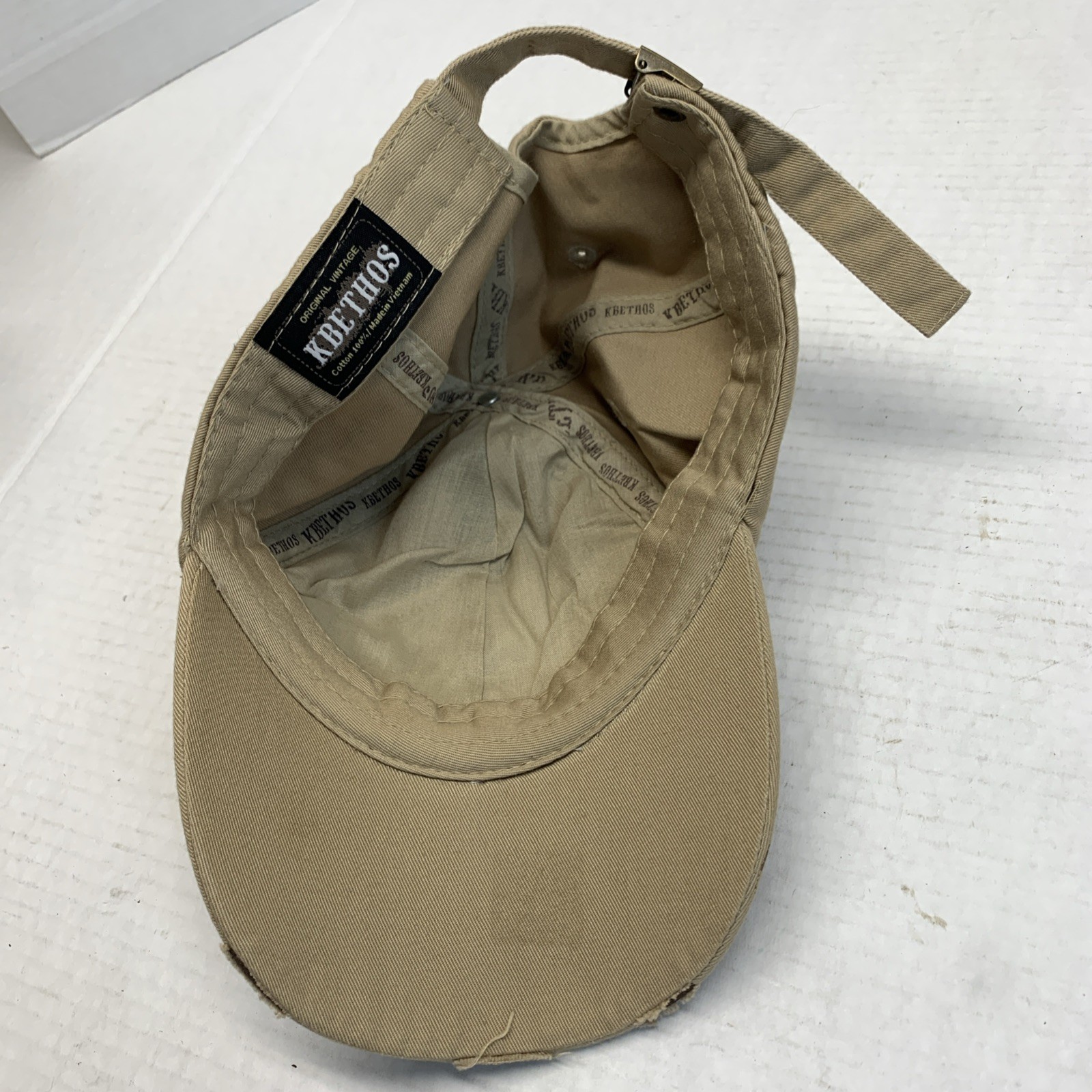 Kbethos Beige Hat Cap Embroidered Bling Cross Strapback