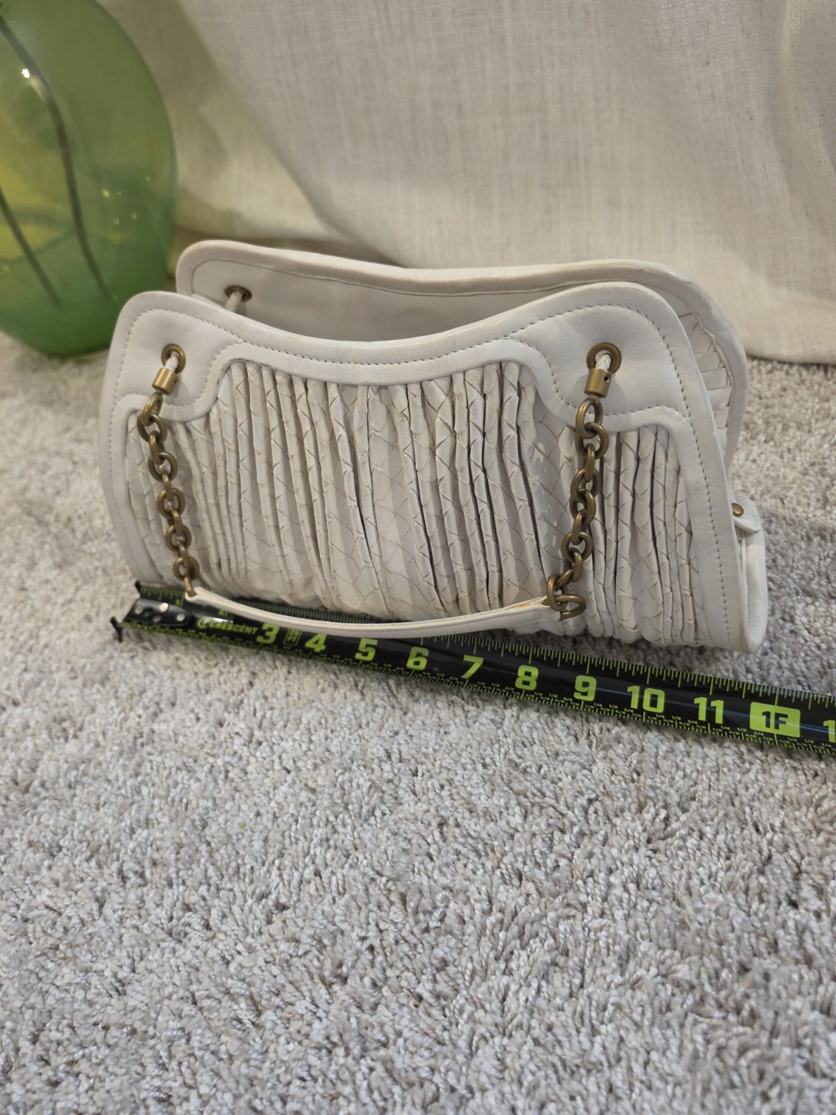 Bottega Veneta Woven Chain Shoulder Bag Ivory Leather Zip Designer Classic