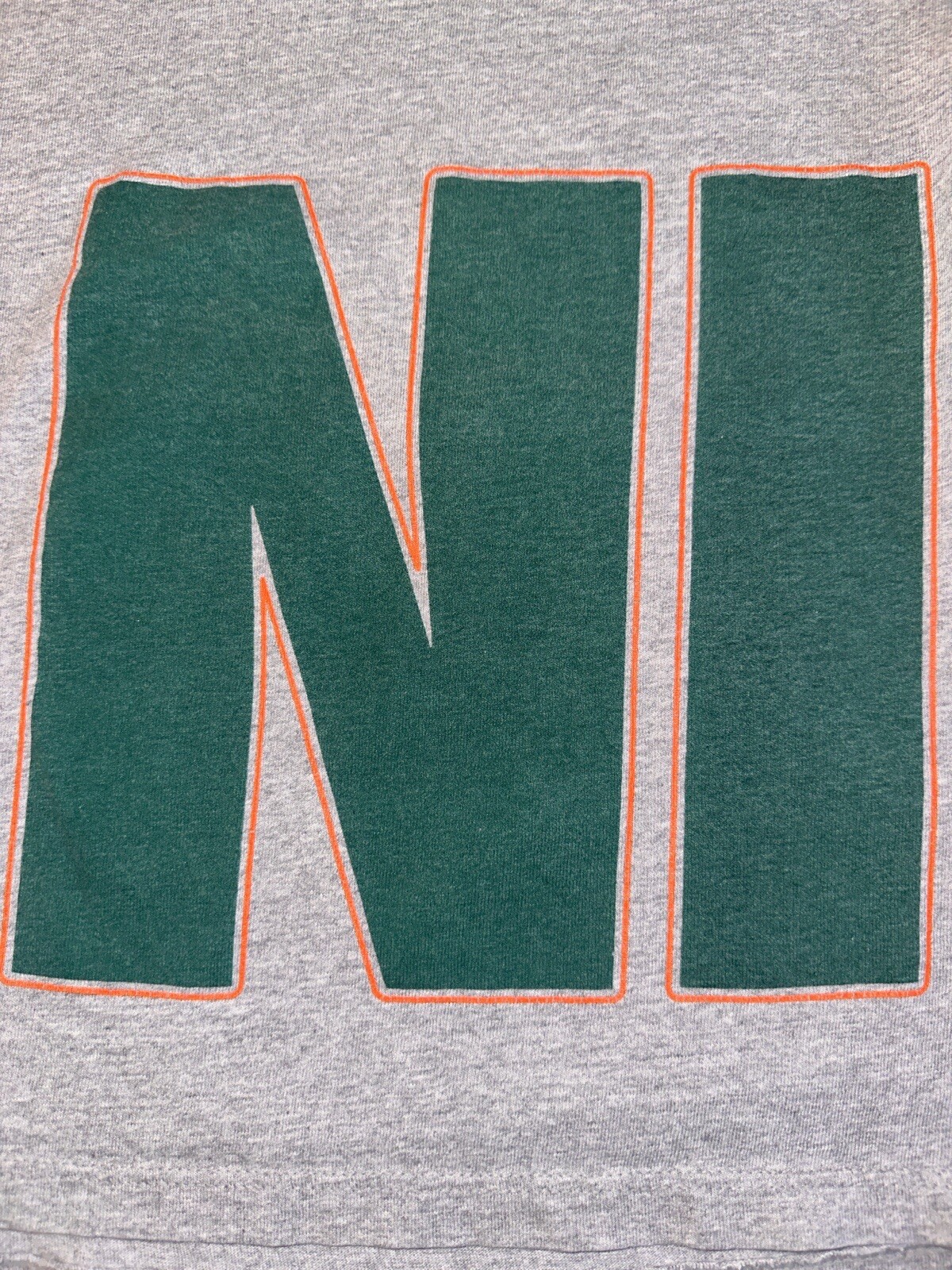 Vtg 90s Nike Spell Out Big Wrap Graphic T Shirt Made USA Gray Green Orange XL