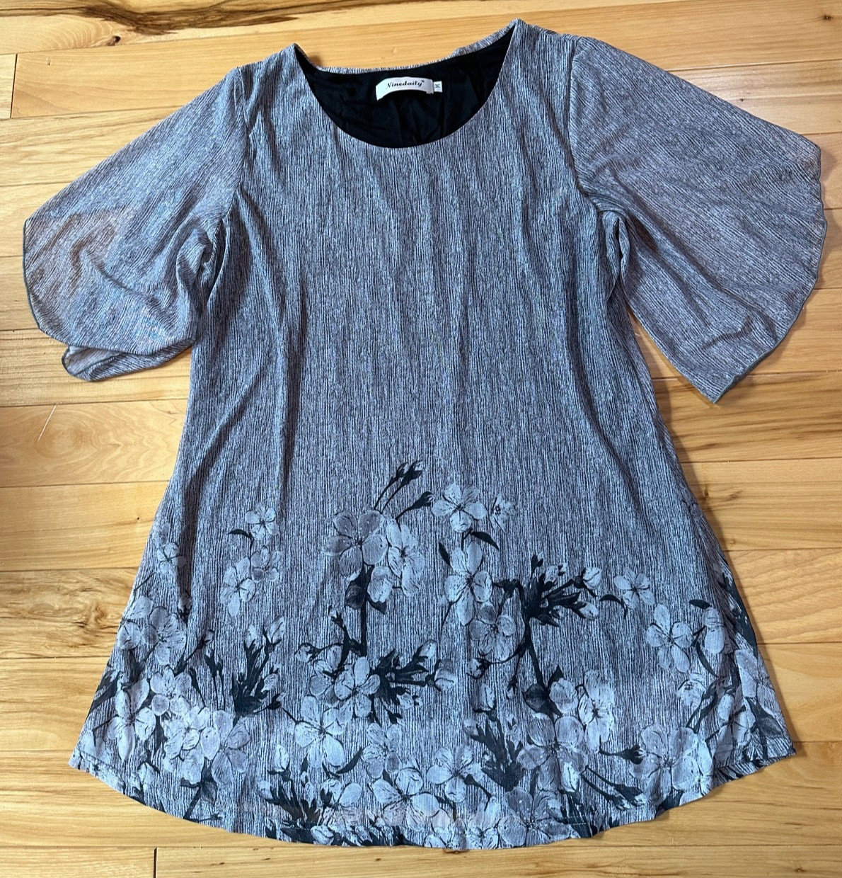 Ninedaily Women’s Layered Short Sleeve Blouse Dressy Tunic Black Floral Medium