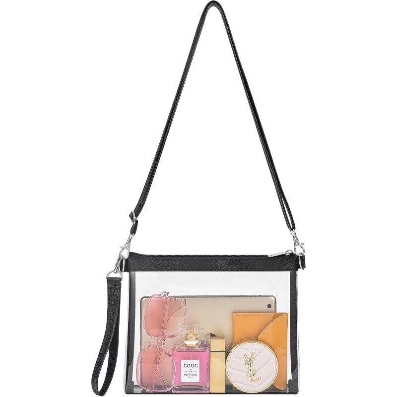 Clear PVC Tote Bag Crossbody Handbag For Stadium Safe Transparent Purse