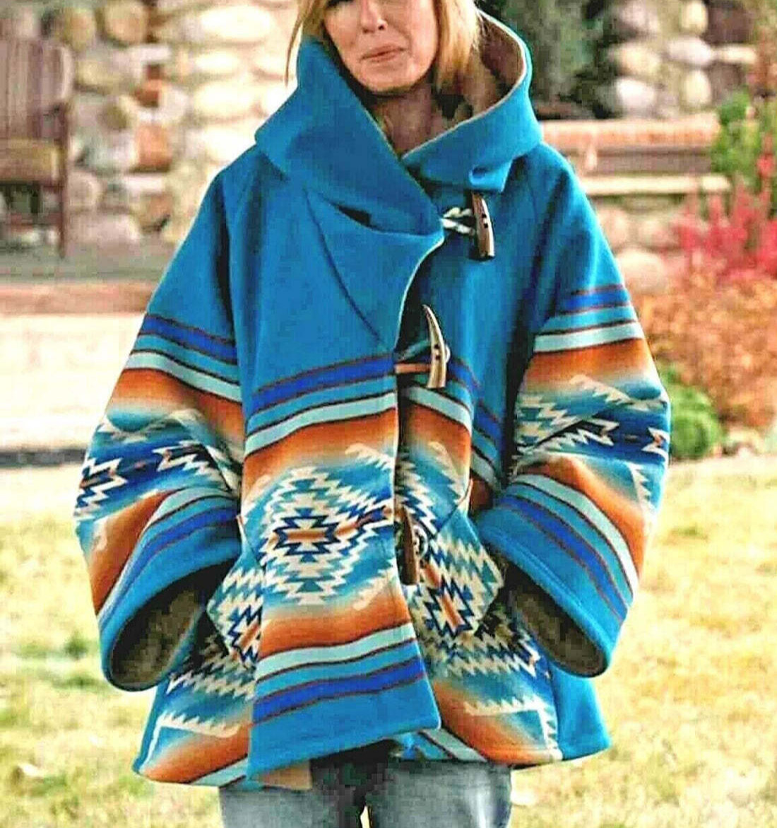 Women’s Yellowstone Beth Dutton Kelly Reilly Blue Poncho Blanket Cape Coat