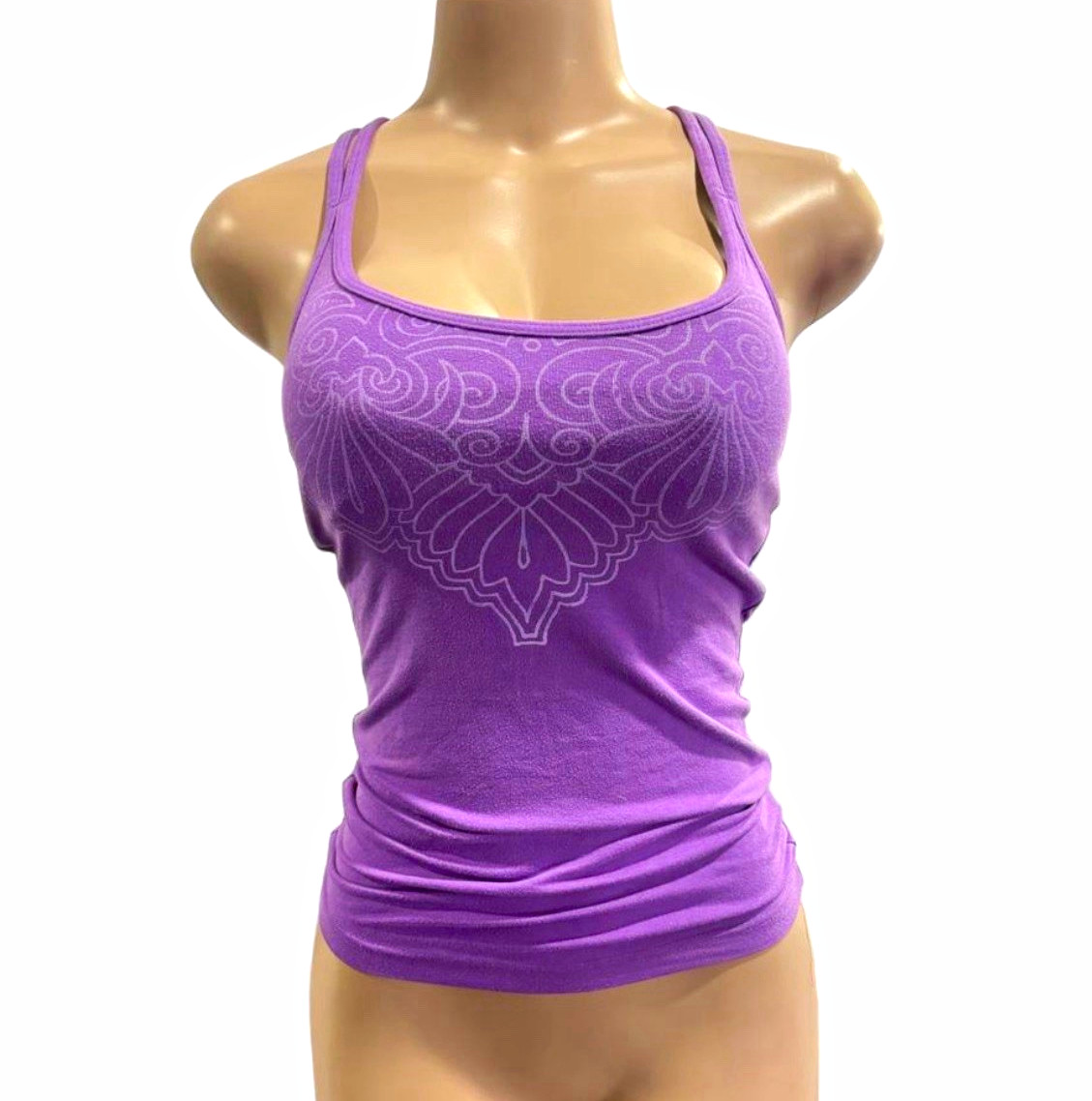 Green Apple Purple Strappy Cross-Back Tank Top S Scoop Neck Sleeveless Solid