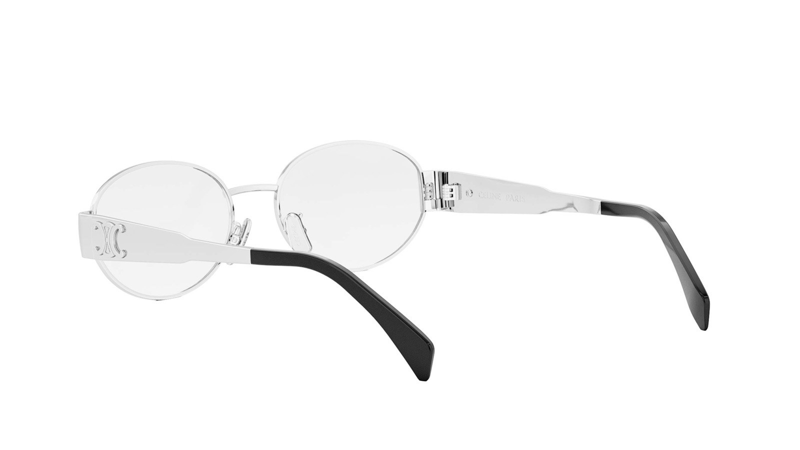 Celine CL50140U 016 Triomphe Metal Oval Silver Black Eyeglasses Clear AUTHENTIC