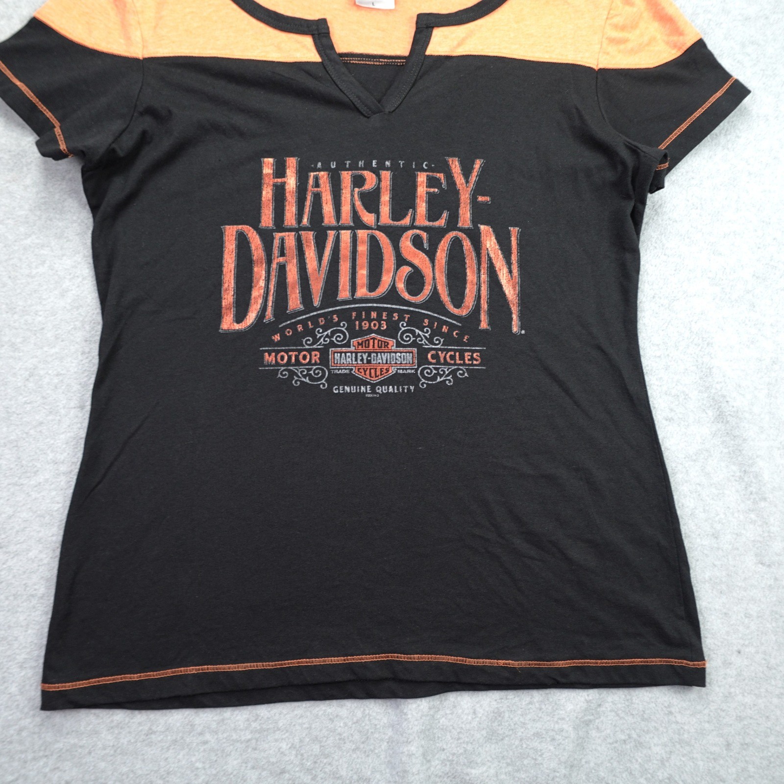 Harley Davidson T Shirt Womens Large Black Orange Biker Estampida Zapopan Mexico
