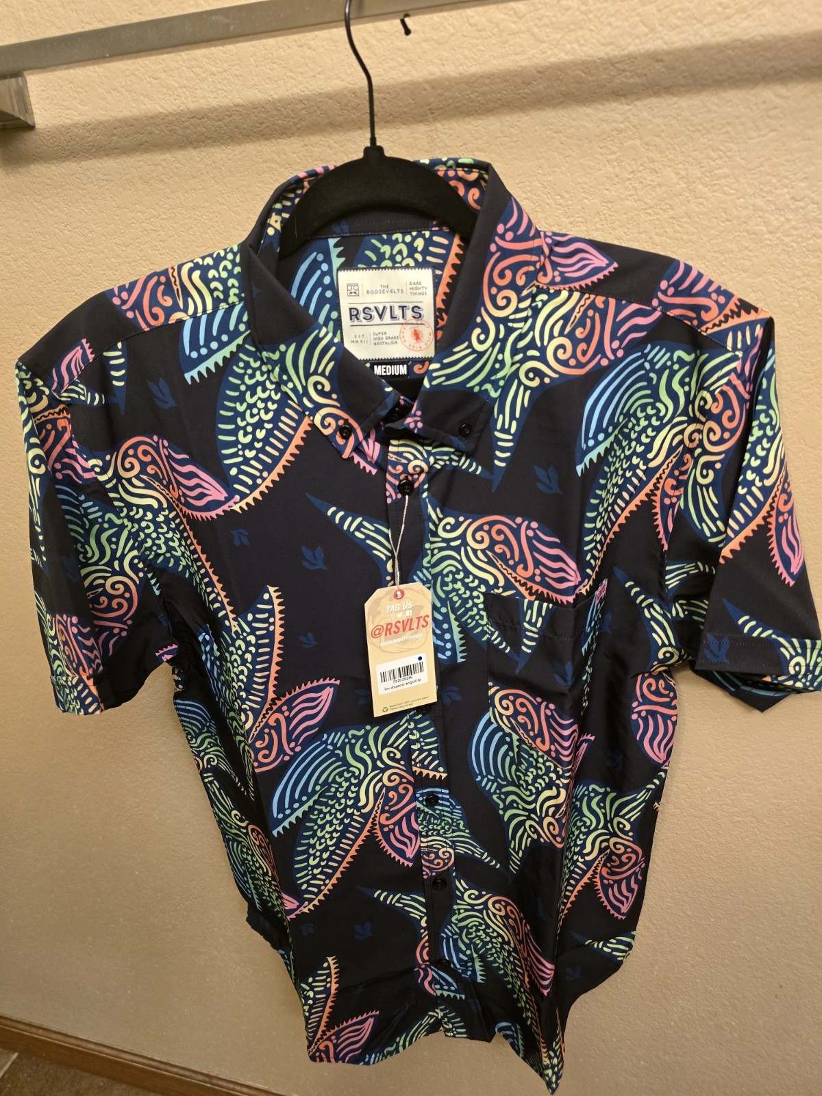 RSVLTS Prism Petals Button-Up Shirt Black/Multicolor floral (Med, NWT, Dropzone)