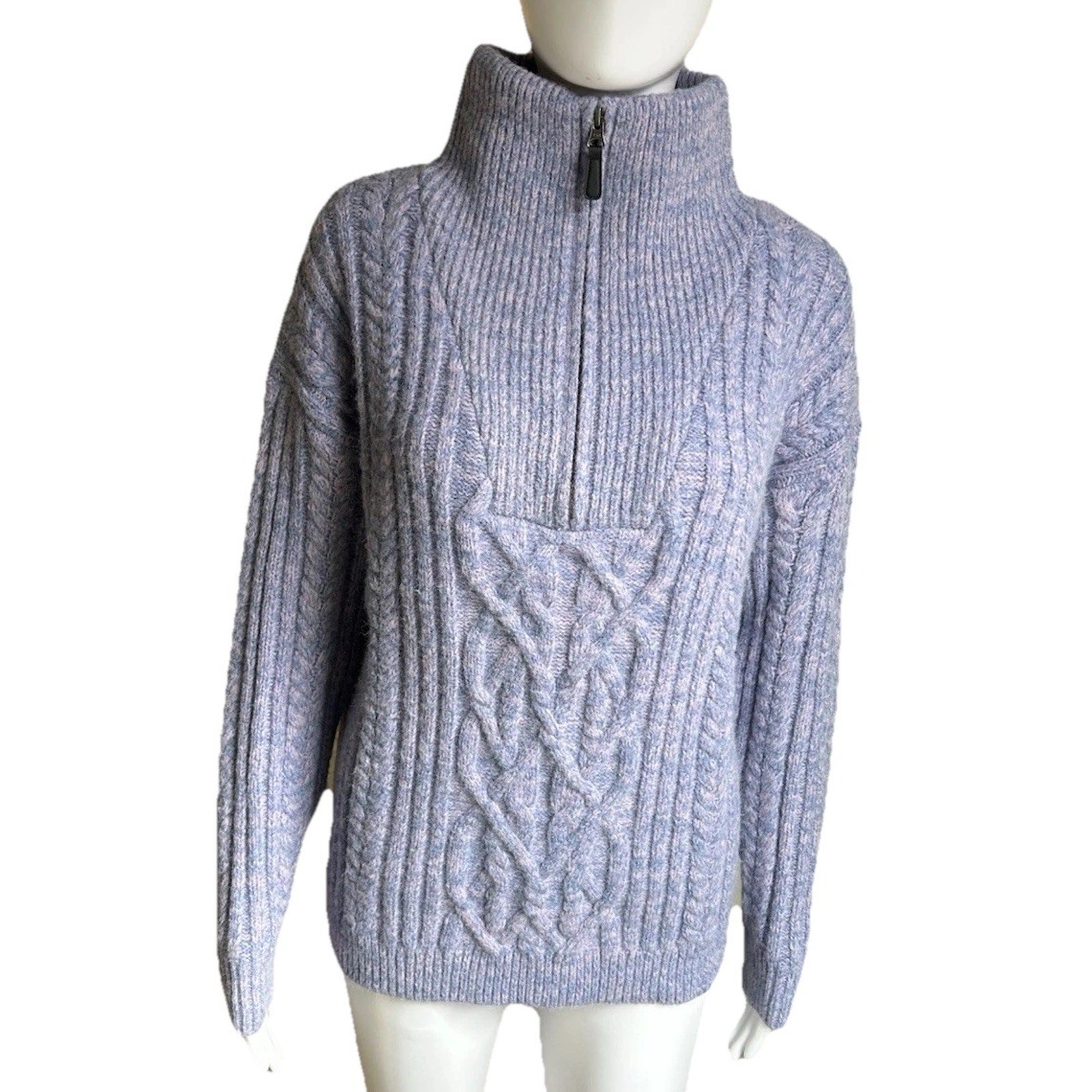 Sundance Angelique Cable Knit Sweater Womens XS Purple Marled 1/4 Zip Fisherman