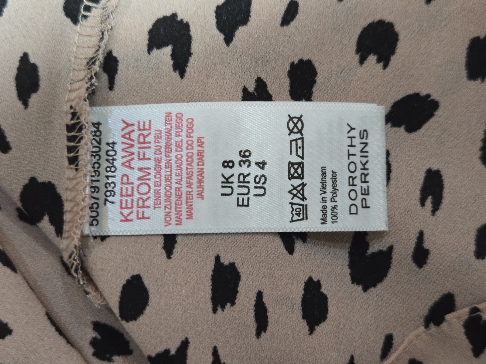Dorothy Perkins Petite Beige Polka Dot Blouse UK 8 High Neck Smart Office