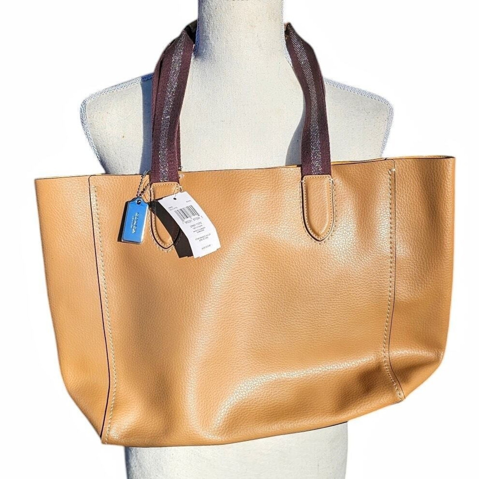 Coach 58660 Derby Tote Pebble Leather Shoulder Bag Latte Brown Yellow Lining NWT