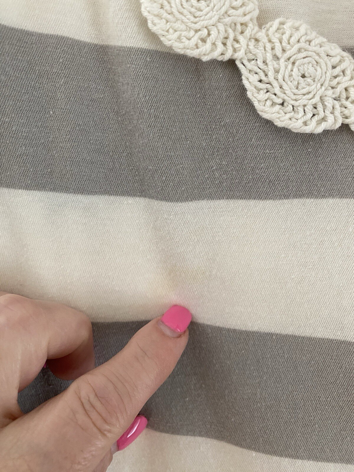 Old Navy Gray/Ivory Striped Sleeveless Top w/Crocheted Trim Sz XXL