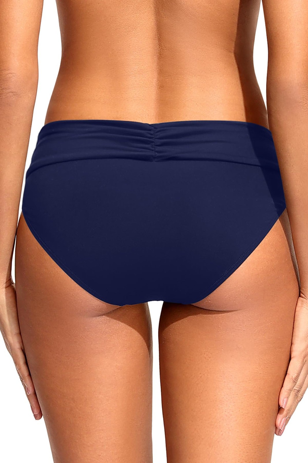 Zmart Women’s Navy Blue Full Coverage Ruched Bikini Bottoms Tummy Control Swim M