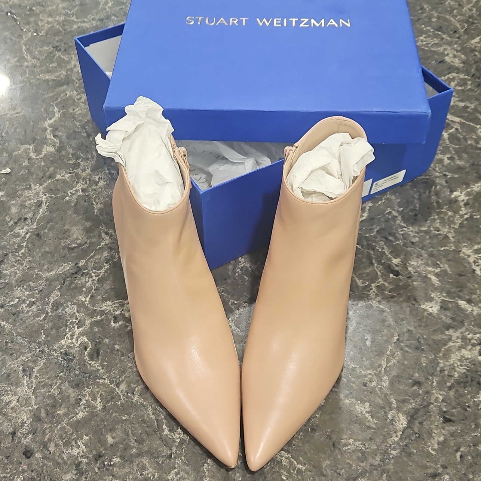 Stuart Weitzman 75 zip bootie leather booties in size 10.5 dress Nappa S8885