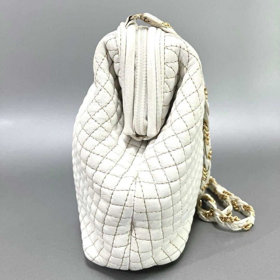 BALLY White Quilted Leather Gold Hardware Crossbody Shoulder Bag Italy