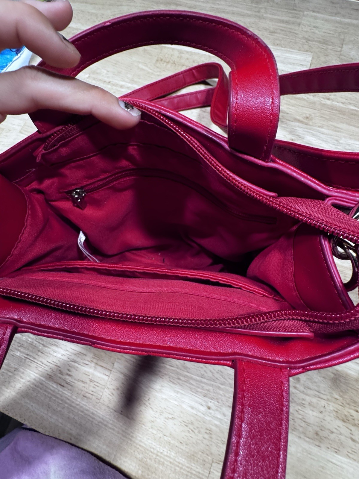 Medium Red Leather Women’s Faux Diamond Studded Handbag