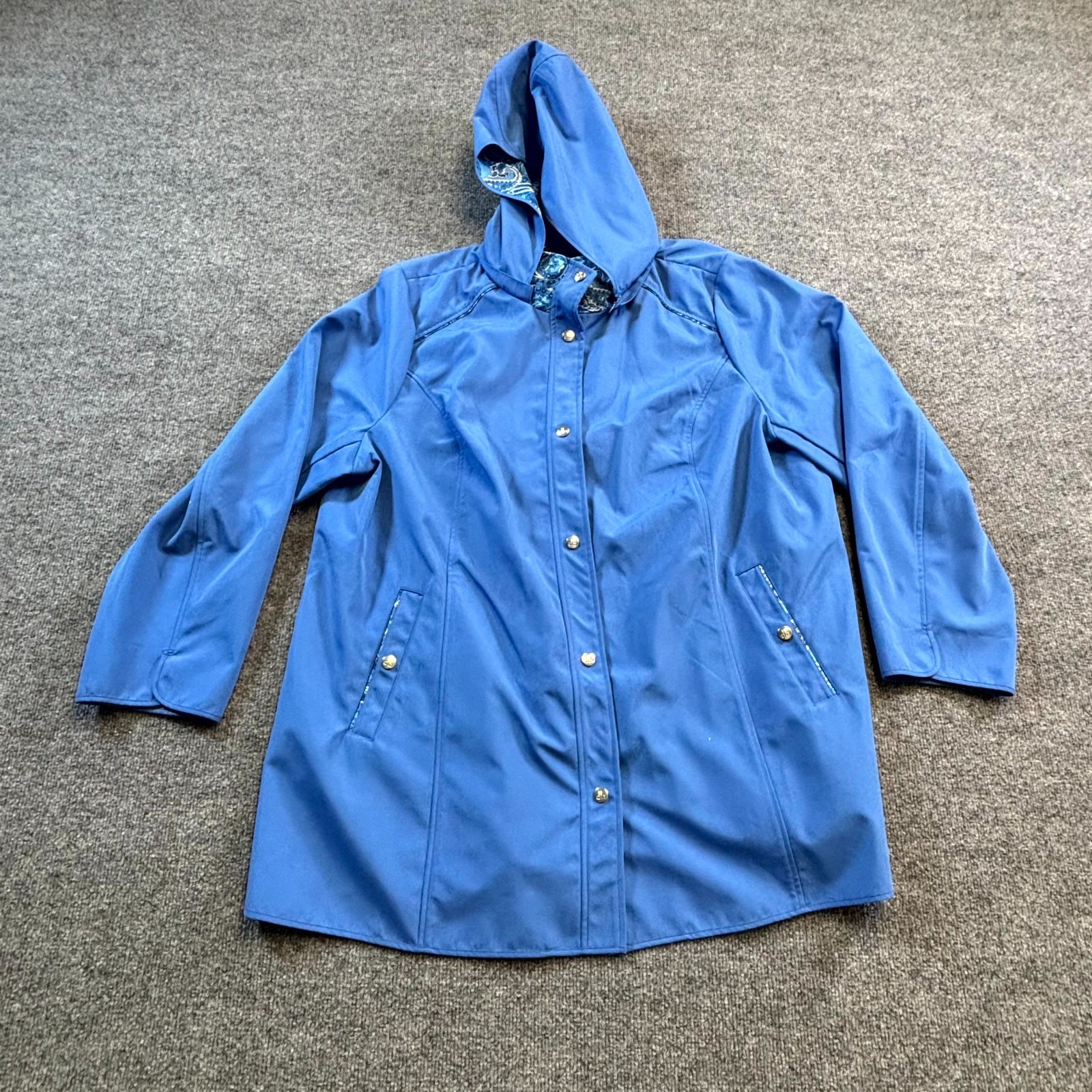 Dennis by Dennis Basso Rain Jacket Women’s 2X Blue Polyester Hooded Streetwear