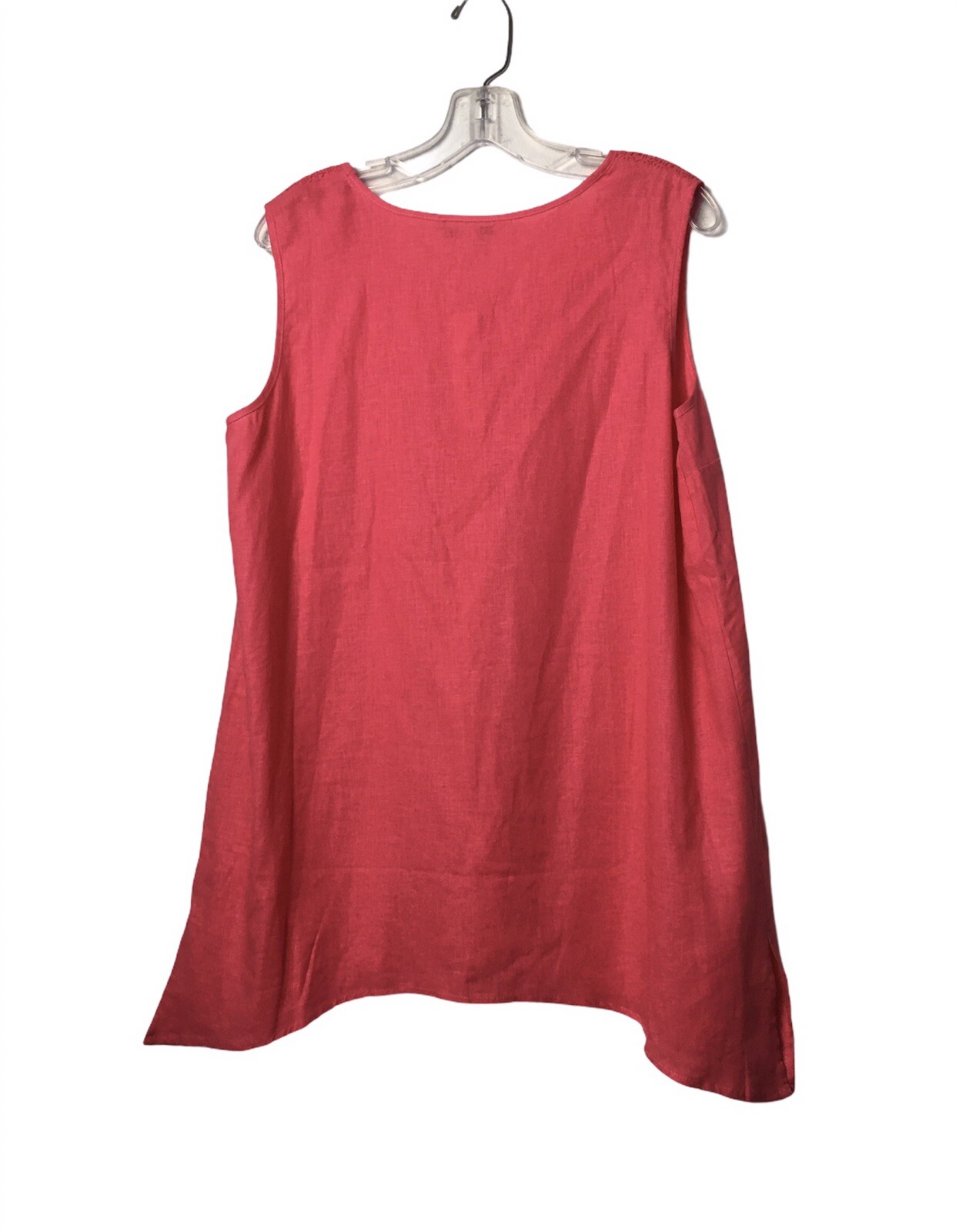 Counterparts Blouse Size L Pink Coral Crochet Linen Blend Sleeveless Slits Boho